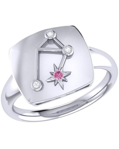 LuvMyJewelry Libra Scales Sterling Silver Pink Tourmaline Gemstone Diamond Signet Ring - White