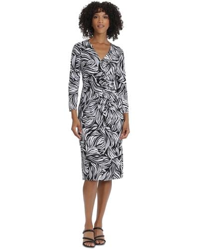 Maggy London Long-sleeve Twist-front Dress - Multicolor