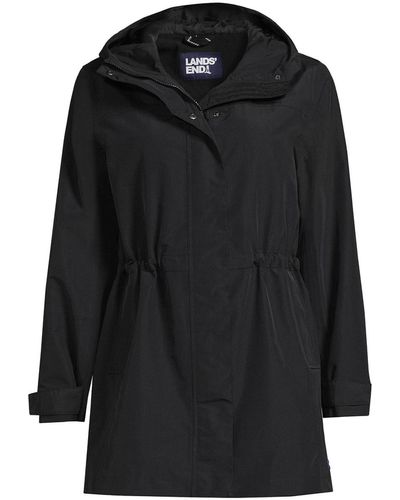 Lands' End Plus Size Squall Hooded Waterproof Raincoat - Black