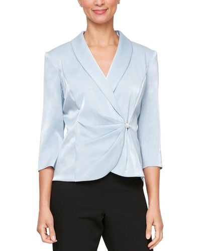 Alex Evenings Structured Shawl-collar Blouse - Blue