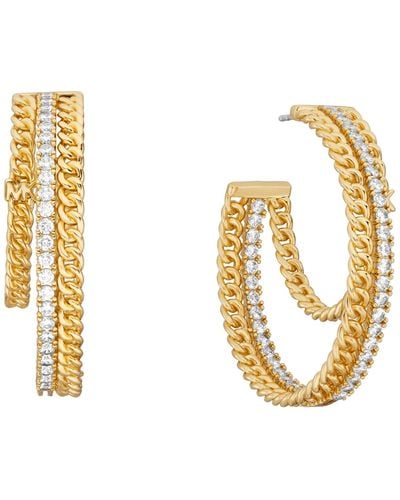 Michael Kors 14k Gold Plated Double Layer Chain Hoop Earrings - Metallic