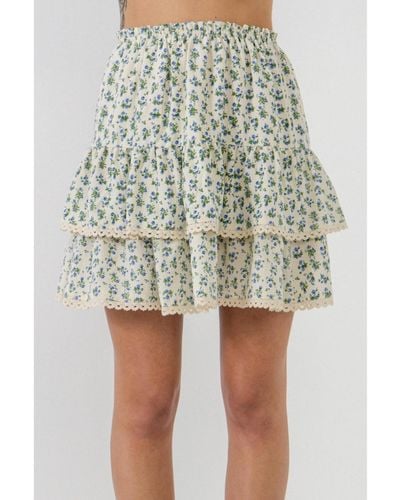 Free the Roses Floral Lace Trim Detail Mini Skirt - Multicolor