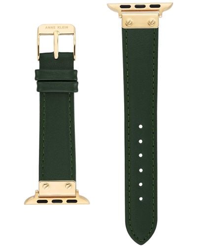 Anne Klein Green Genuine Leather Strap With Gold-tone Alloy Accents