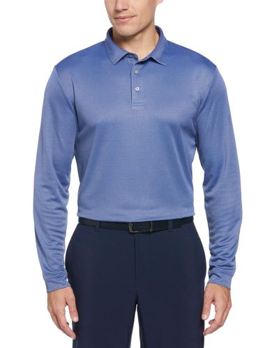PGA TOUR Mini Jacquard Long Sleeve Golf Polo Shirt - Blue