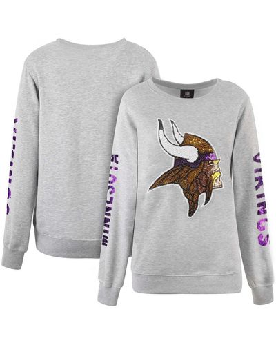Cuce Minnesota Vikings Sequined Logo Pullover Sweatshirt - Gray