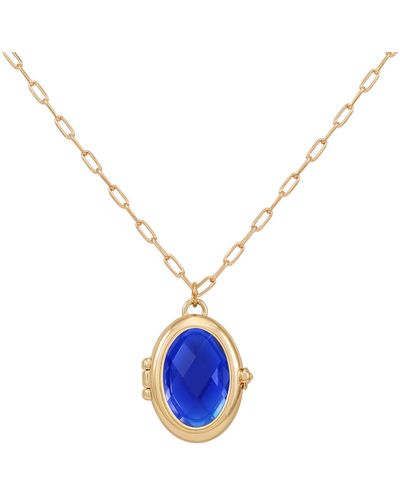 Guess Gold-tone Removable Stone Oval Locket Pendant Necklace - Blue