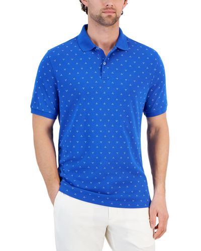 Club Room Taylor Printed Short Sleeve Novelty Interlock Polo Shirt - Blue