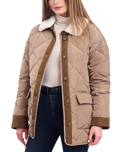 Lucky Brand Quilted Faux-fur-collar Coat - Natural