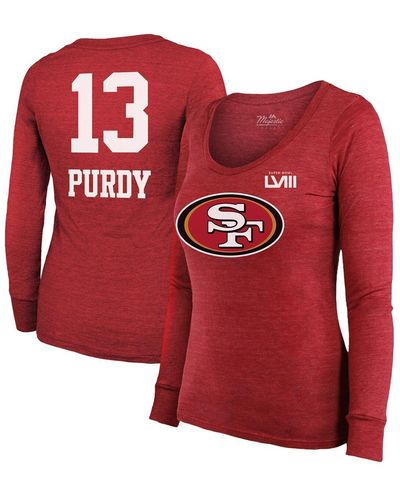 Majestic Threads Brock Purdy San Francisco 49ers Super Bowl Lviii Scoop Name And Number Tri-blend Long Sleeve T-shirt - Red