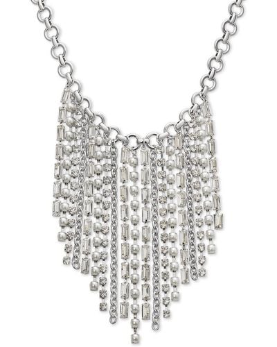 INC International Concepts Tone Crystal & Imitation Pearl Statement Necklace - White
