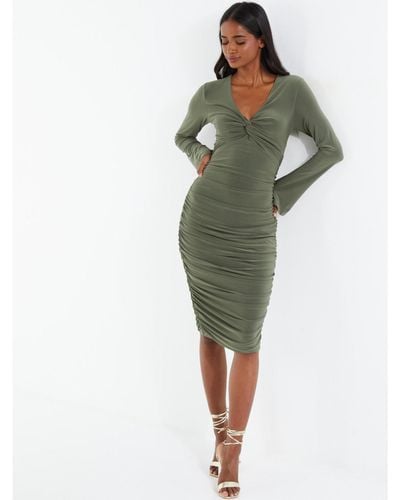 Quiz Knot Front Bodycon Dress - Green