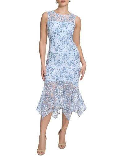 Kensie Lace Handkerchief-hem Midi Dress - Blue
