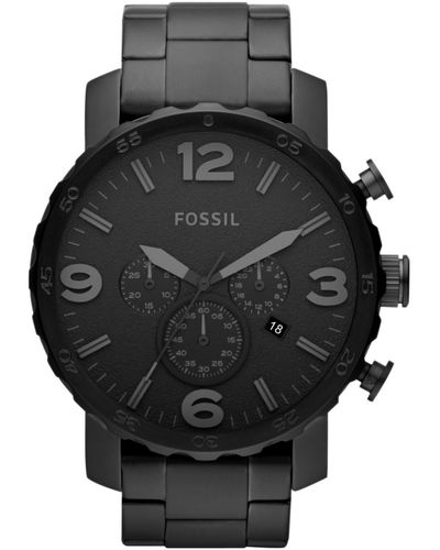 Fossil Chronograph Nate Black-tone Stainless Steel Bracelet Watch 50mm Jr1401