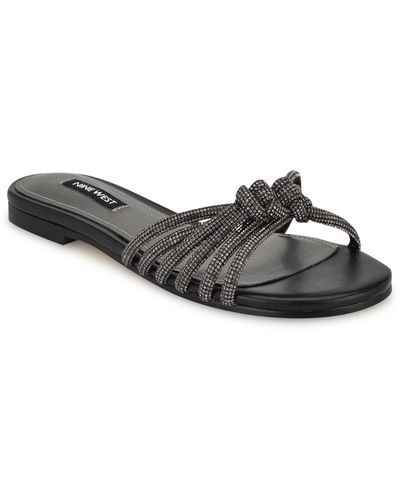 Nine West Luxury Slip-on Strappy Embellished Flat Sandals - Gray