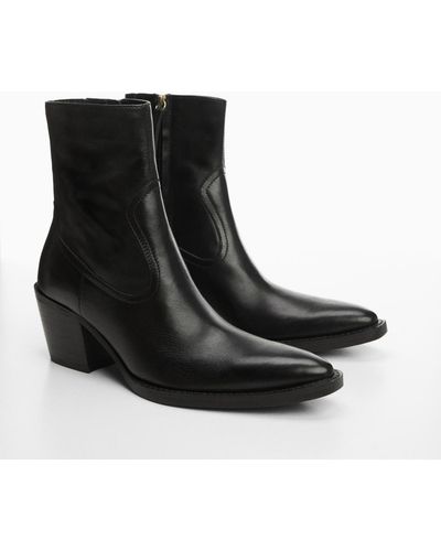Mango Leather Pointed Ankle Boots - Black