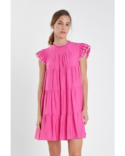 English Factory Contrast Merrow Babydoll Dress - Pink