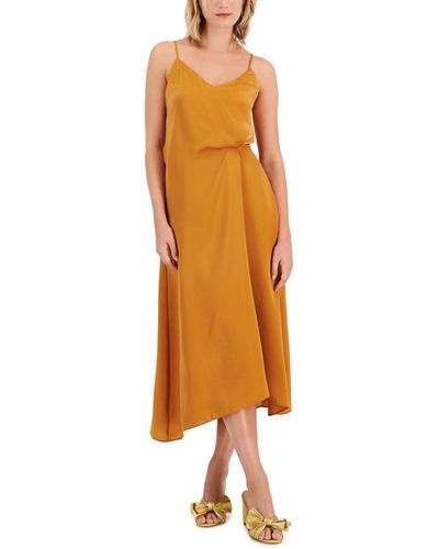 Lucy Paris Solid Rowan Twist-front Slip Dress - Orange