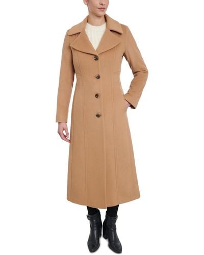 Anne Klein Single-breasted Wool Blend Maxi Coat - Natural