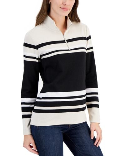 Karen Scott 1/4-zip Pullover Top - Black