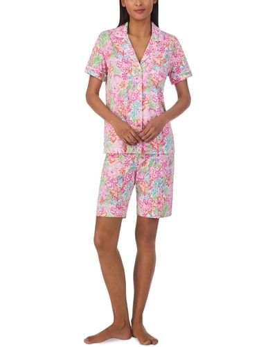 Lauren by Ralph Lauren 2-pc. Short-sleeve Notch-collar Bermuda Pajama Set - Red