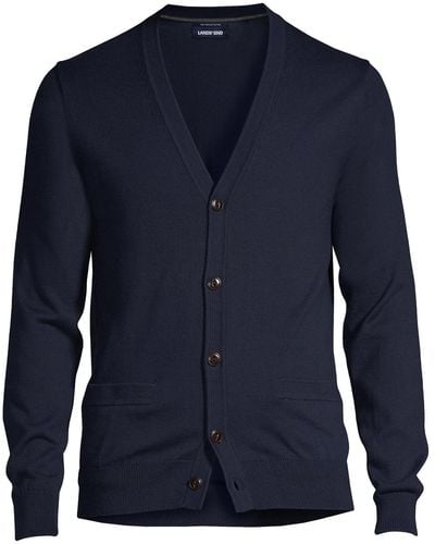 Lands' End Fine Gauge Supima Cotton V-neck Cardigan Sweater - Blue