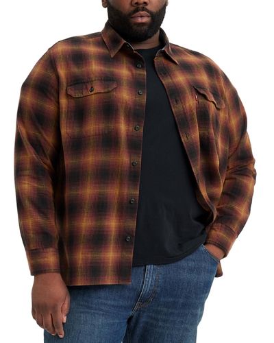 Levi's Big & Tall Relaxed-fit Long Sleeve Button-front Plaid Overshirt - Brown