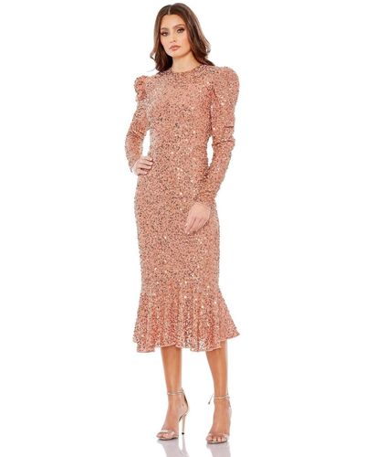 Mac Duggal Sequined Long Sleeve High Neck Trumpet Dress - Multicolor