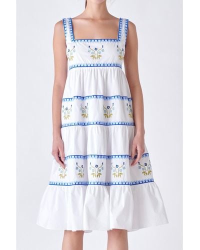 English Factory Embroidered Midi Dress - White