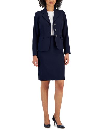Le Suit Notch-collar Three-button Skirt Suit - Blue
