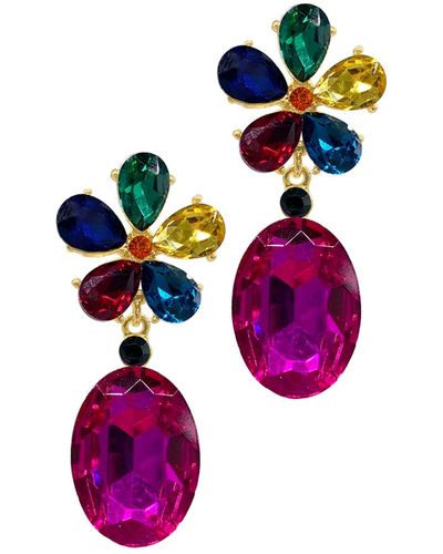 Adornia 14k Gold-tone Plated Crystal Clear Flower Drop Earrings - Purple