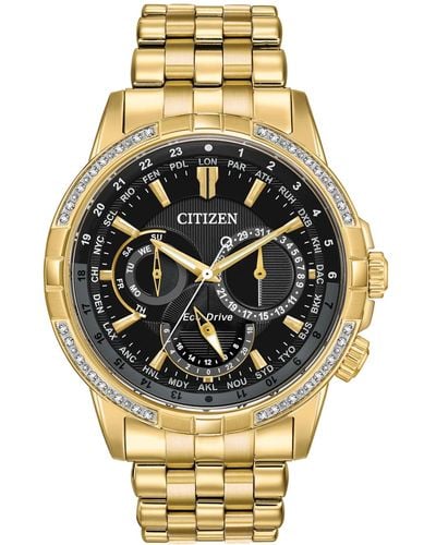 Citizen Eco-drive Calendrier Diamond-accent Gold-tone Stainless Steel Bracelet Watch 44mm - Metallic