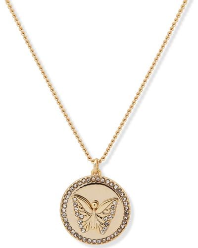 DKNY Tone Pave Butterfly Pendant Necklace - Metallic