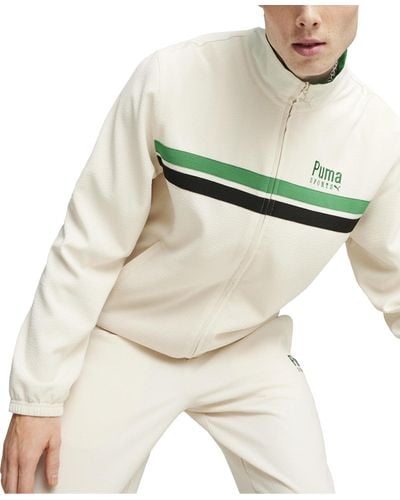 PUMA Team Track Striped Stand-collar Zip Jacket - Natural