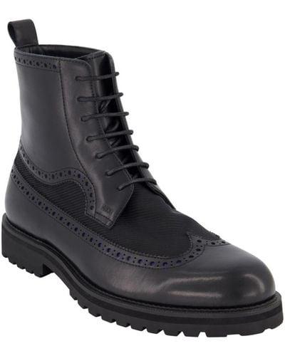 DKNY Lace Up Rubber Sole Wingtip Dress Boots - Black