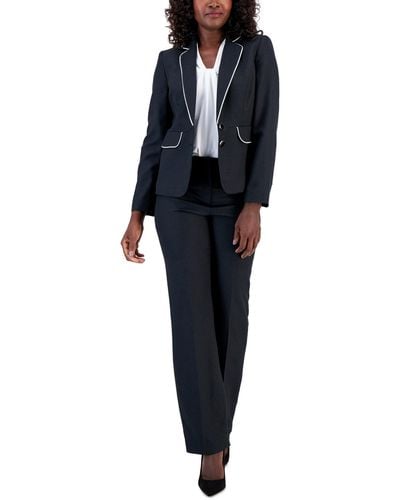 Le Suit Jacquard Two-button Piped Pantsuit - Black