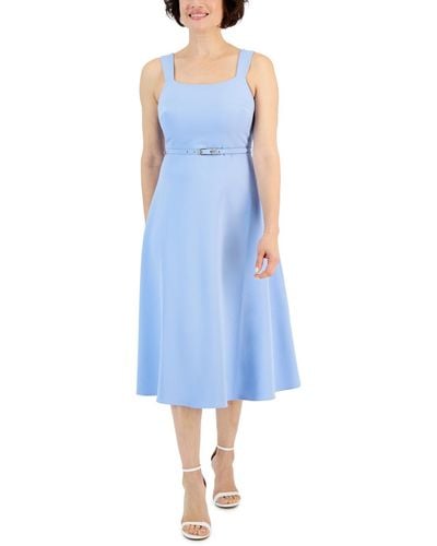 Anne Klein Scoop Neck Sleeveless A-line Midi Dress - Blue