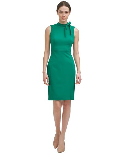 Calvin Klein Tie-neck Scuba-crepe Sheath Dress - Green
