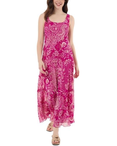 Jones New York Printed Tiered Sleeveless Dress - Pink