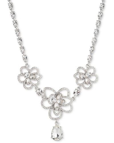 Givenchy Pave & Crystal Flower Statement Necklace - Metallic