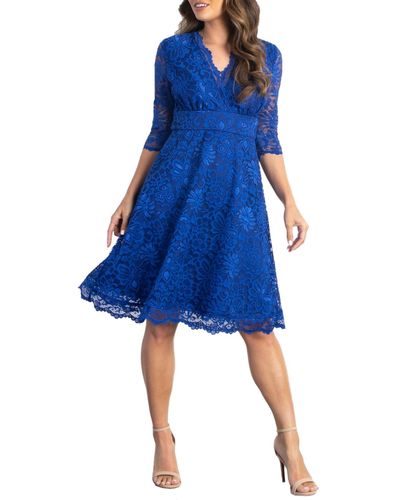 Kiyonna Mademoiselle Lace Cocktail Dress - Blue