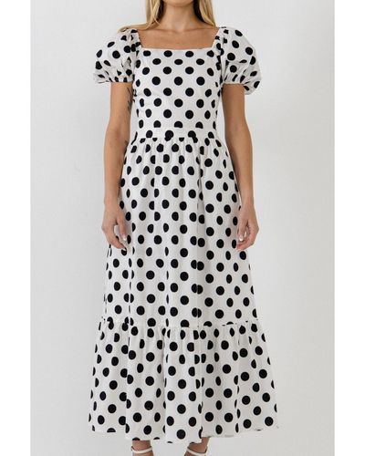 English Factory Polka Dot Puff Sleeve Maxi Dress - White