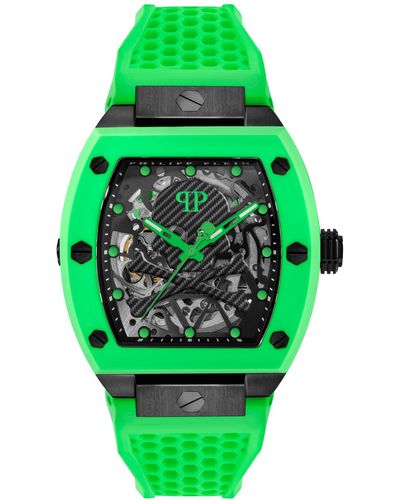 Philipp Plein Automatic The Skeleton Green Silicone Strap Watch 44mm