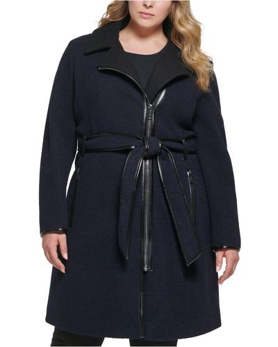 guess wool blend knit asymmetrical collar coat