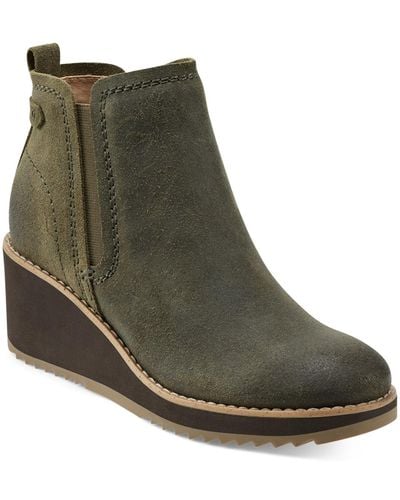 Earth Cleia Slip-on Round Toe Casual Wedge Booties - Green