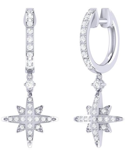 LuvMyJewelry Supernova Design Sterling Silver Diamond Hoop Earring - White