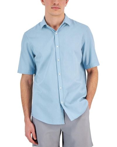 Alfani Short-sleeve Solid Textured Shirt - Blue