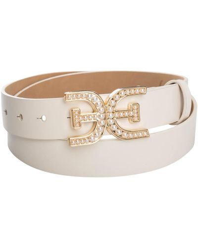 Sam Edelman Imitated Pearl Embellished Double-e Plaque Buckle Belt - White