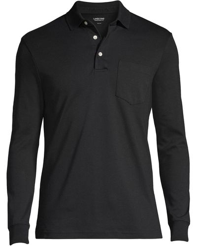 Lands' End Long Sleeve Cotton Supima Polo Shirt - Black