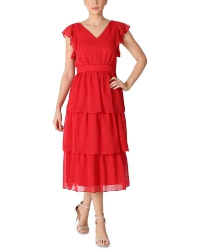 Julia Jordan Flutter-sleeve Chiffon Midi Dress - Red