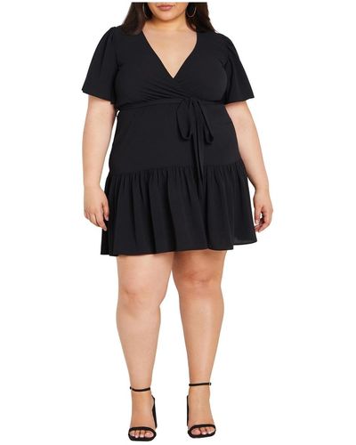 City Chic Plus Size Catherine Faux Wrap Mini Dress - Black